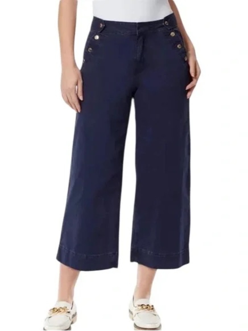 Anne Klein Black Wide Leg Jeans with Gold Buttons